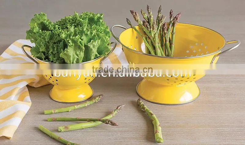 Round Metal Self Draining Pasta Bowl Kitchen Food Washing Strainer Vegetable Conlander