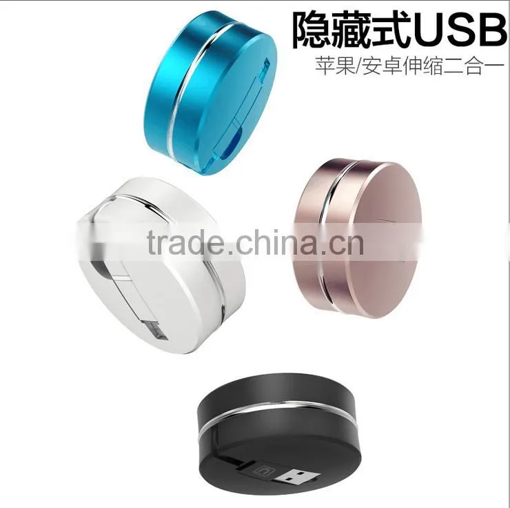 Hot Sale Hidden USB Data Cable Dual Universal Flexible USB Charging Cable For Iphone 5s/6/6s And Android Mobile Phones