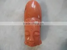 wholesale 20-55mm orange chakra buddha head carved natural coral pendant
