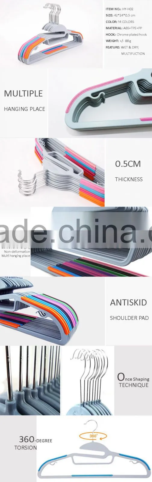 multifunction plastic antiskid wet & dry clothes hanger,ABS,TPE,PP,Chrome plated hook