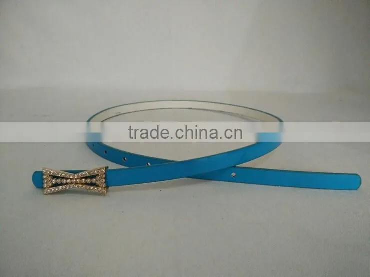 Wholesale colourful rhinestone paved alloy buckle sex women lady thin PU waist belt