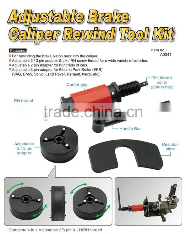Adjustable Brake Caliper Rewind Tool Kit