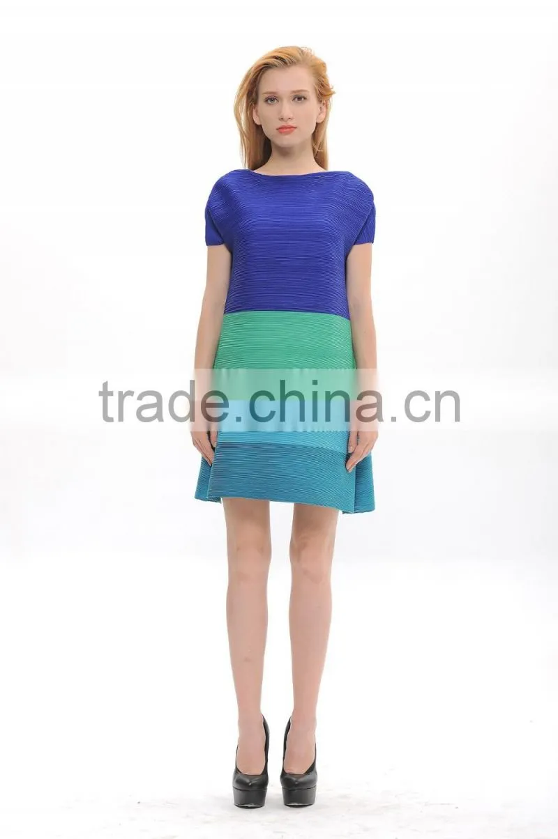 Ladies multi rainbow color wrinkle loose new model dress