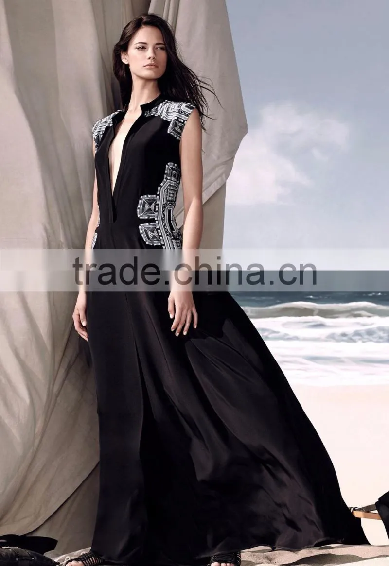 Best Long Black Colors Women Dress Embroidered Plain Evening Dress