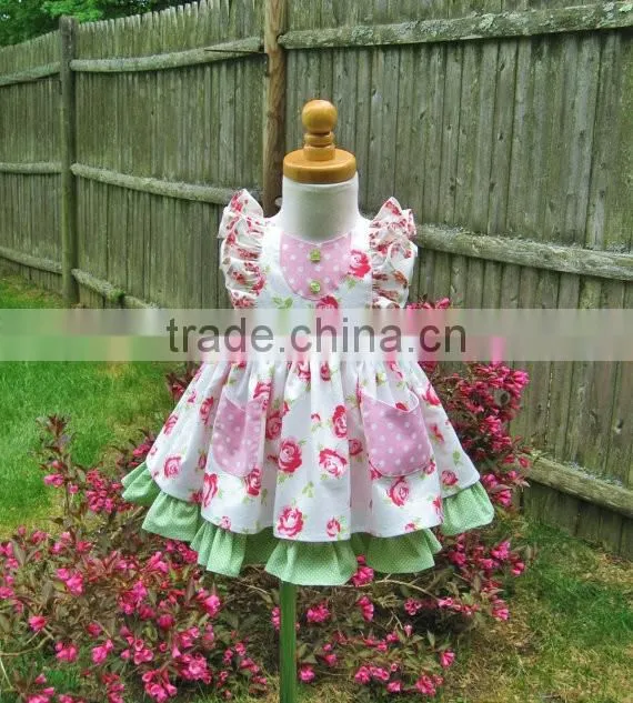 Top quanlity toddler clothing flower printing korea children clothes wholesale ruffle boutique clothes sets