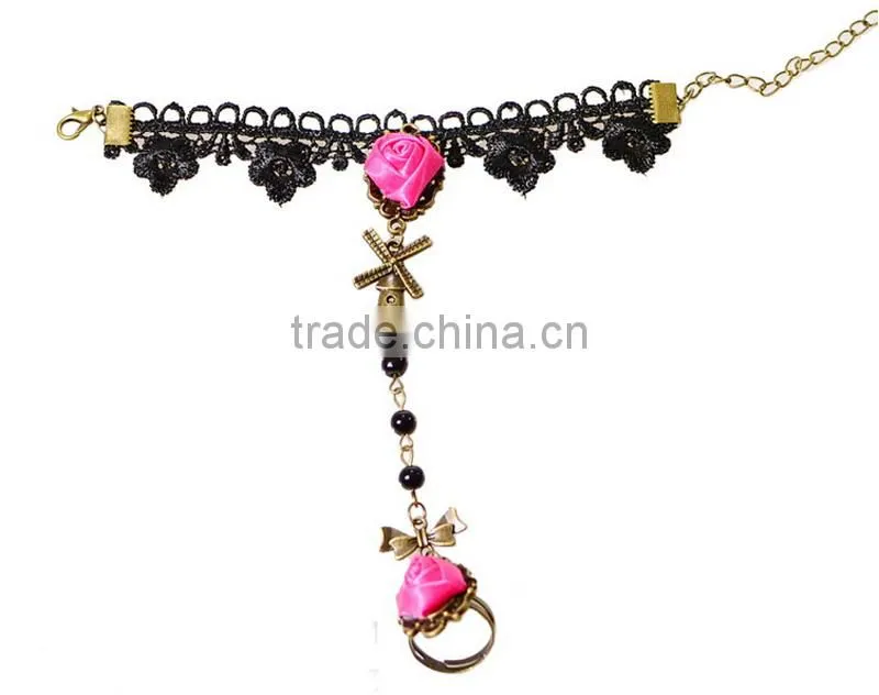 Europe fashion lace jewelry sets wholesale windmill charm bracelet jewelry with ring set