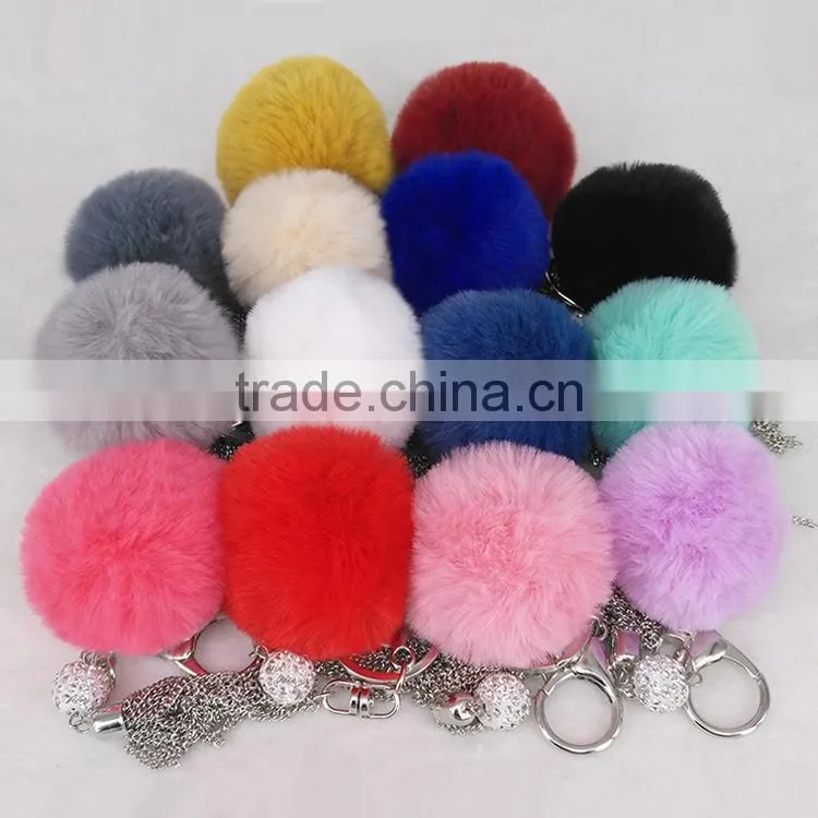 2017 Cute rabbit Faux fur ball key chain metal tassel fur ball keychain bag charms 115