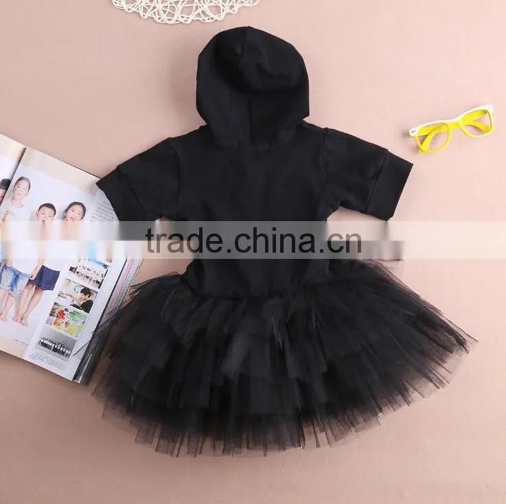 Summer One-piece Girl Child Dress Short Sleeve Lace Black Tutu Dress For Girl 2-7T