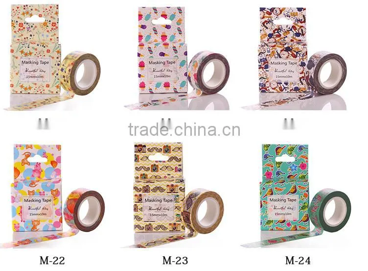 Multicolor customized Japan washi tape 1.5cm*10m cut by hand adhesive paper tape whole roll no trace removeable