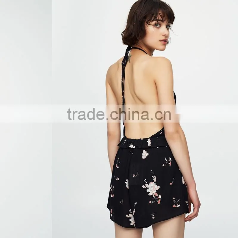 WOMEN sexy bare back and deep V-neck tied straps jumpssuit