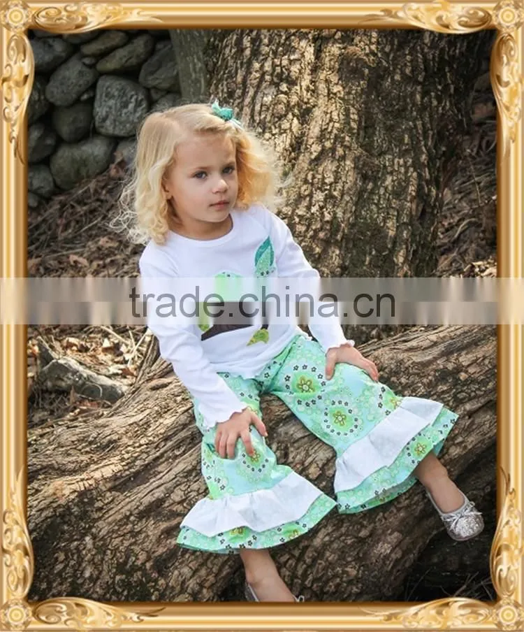 Thanksgiving day girls remake boutique outfits back to school outfits turkey embroidered top&polka dots ruffle pants sets