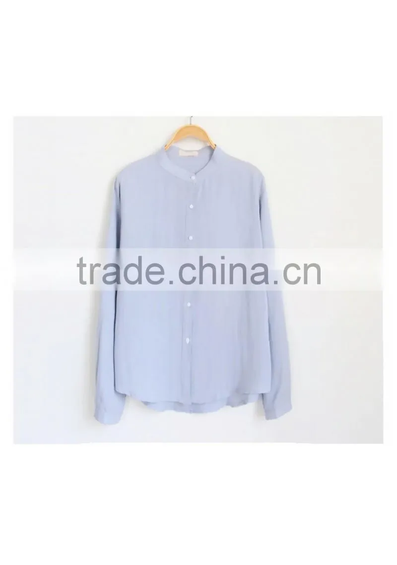 Linen/Cotton mandarin collar long sleeve blouse/casual shirts for women