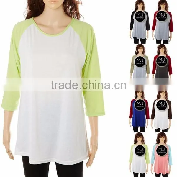 Wholesale 3/4 sleeve unisex raglan shirts