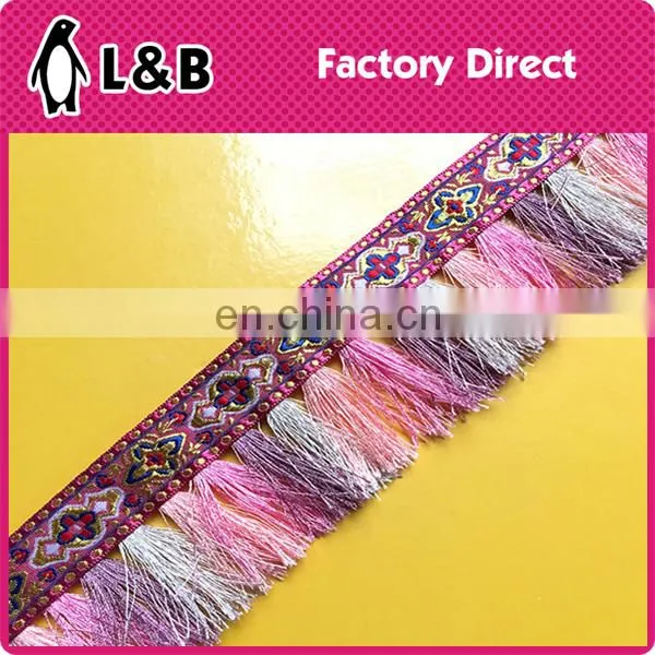 2017 Hot sale popular colorful soft garment jacquard fringe trimming
