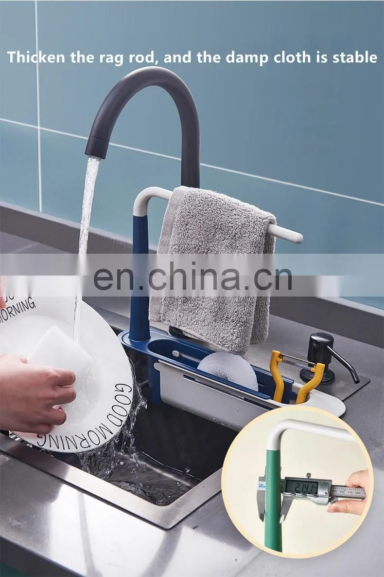 Telescopic Sink Shelf Kitchen Sink Organizer Soap Sponge Holder Towel Drain Rack Storage Basket Kitchen accessories gadget