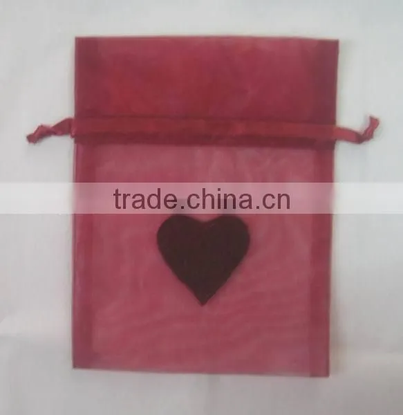 6*12cm white with red-heart organza printed wedding/christmas/party gift bags/wrapping pouch china made for packing candy gift