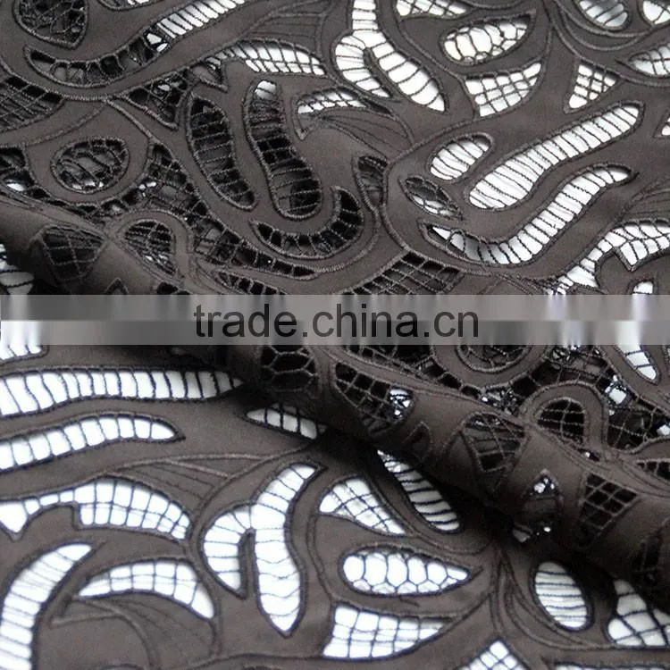 2016 hot selling style gentle solft water soluble black embroidery textile fabric chemical lace Europe