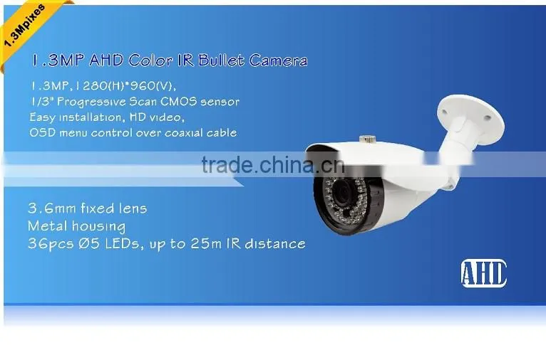 AHD MegPixel 1.3MP IR 3.6mm fixed lens Mini Bullet Waterproof CCTV Camera