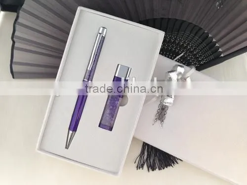 crystal filled pen with usb flash drive gift set
