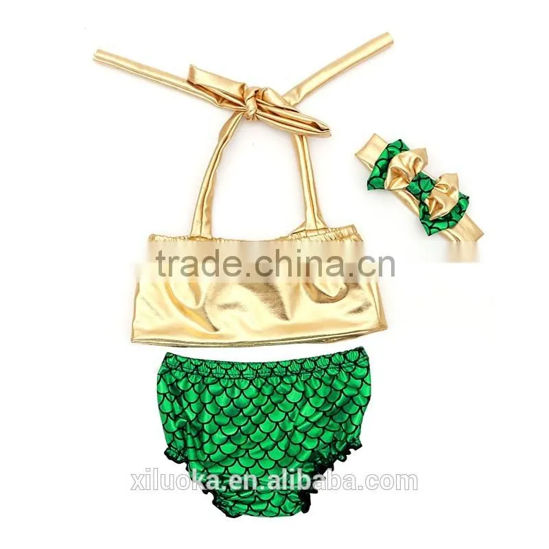 2-6 years old girls swim suit gold green mermaid tail swim