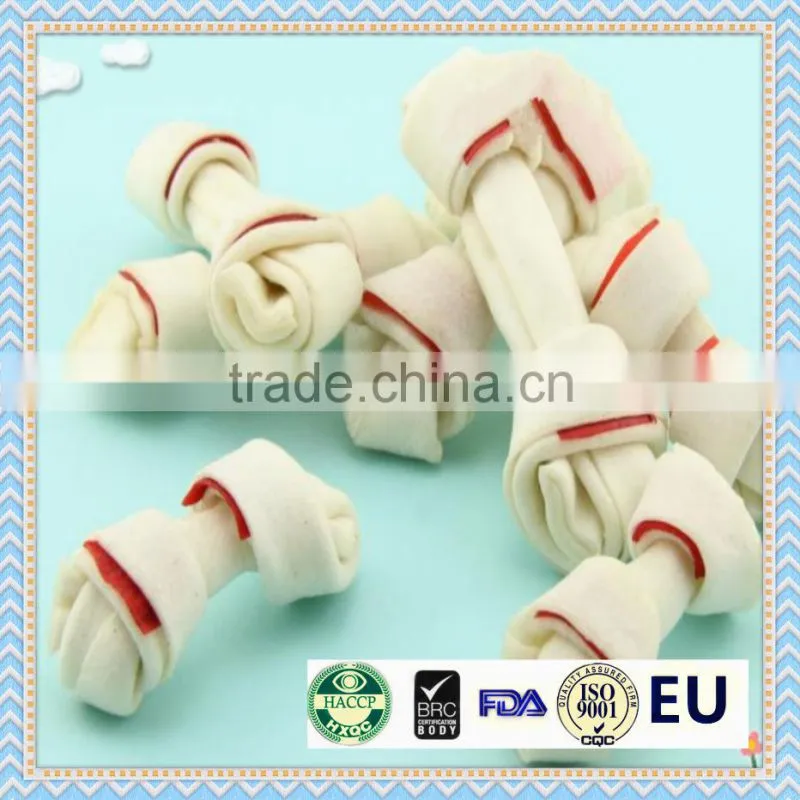 2.5 inch bleached rawhide bone two color knotted bone