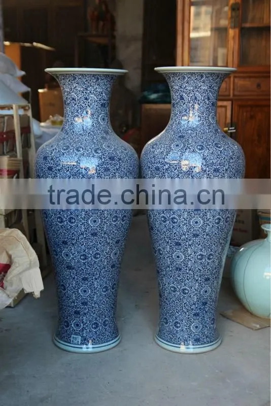 Antique ceramic blue and white vase for hotel