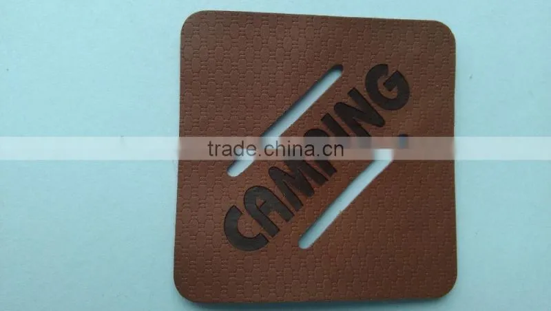 custom hollow out special shape leather patch badge