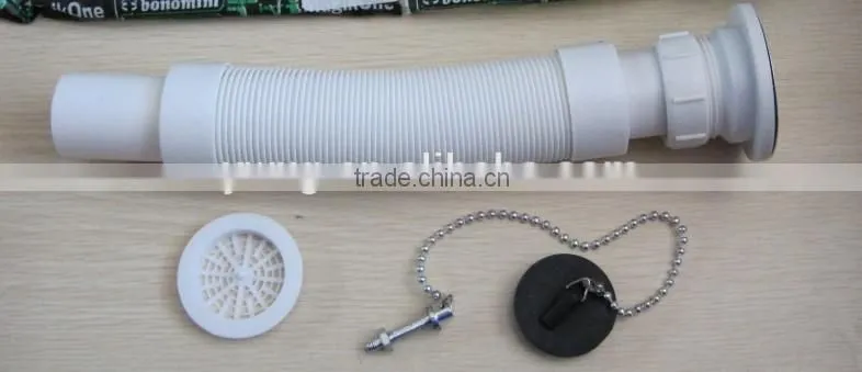 PP flexible basin waste hose/plastic sink drain hose with steel wire/pvc retractable hose for bathroom/chrome coated waste hose