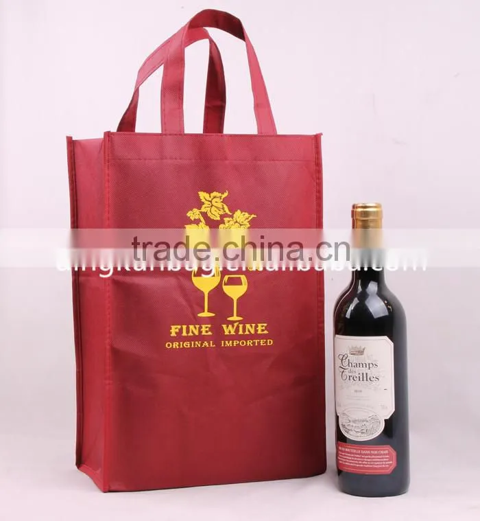 2015 factory pp non woven promotion cheap wine bag with logo in custom