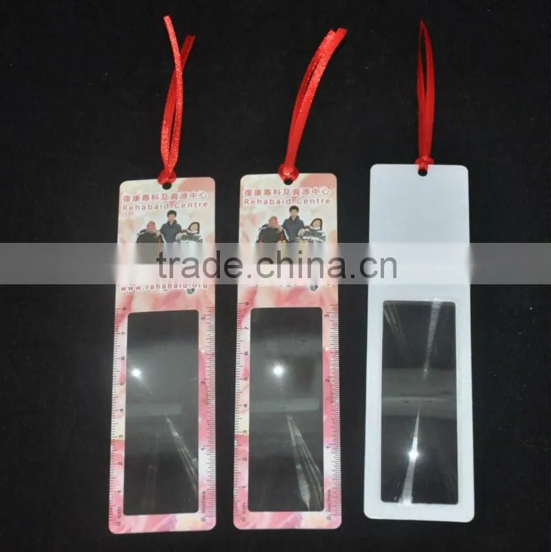PVC bookmark with ribbon , and with magnifier , with ruller