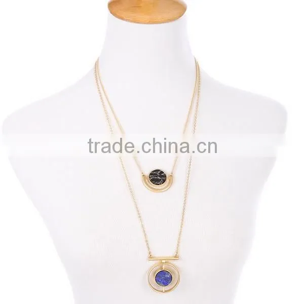 Long Round Marbleized Sphere Pendant Necklaces