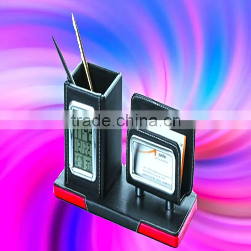 Mesh metal fashion table calendar clock penholder
