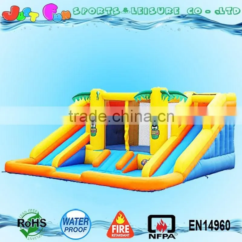 2 lines inflatable water slide for kids with big pool