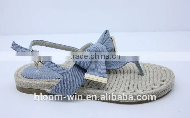2016 latest lady flat sandal shoes comfortable powderblue sandal shoes with bowknot for ladies