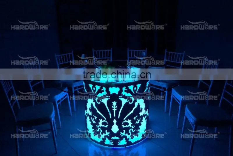 Dubai event design iron base glasss top LED round wedding table