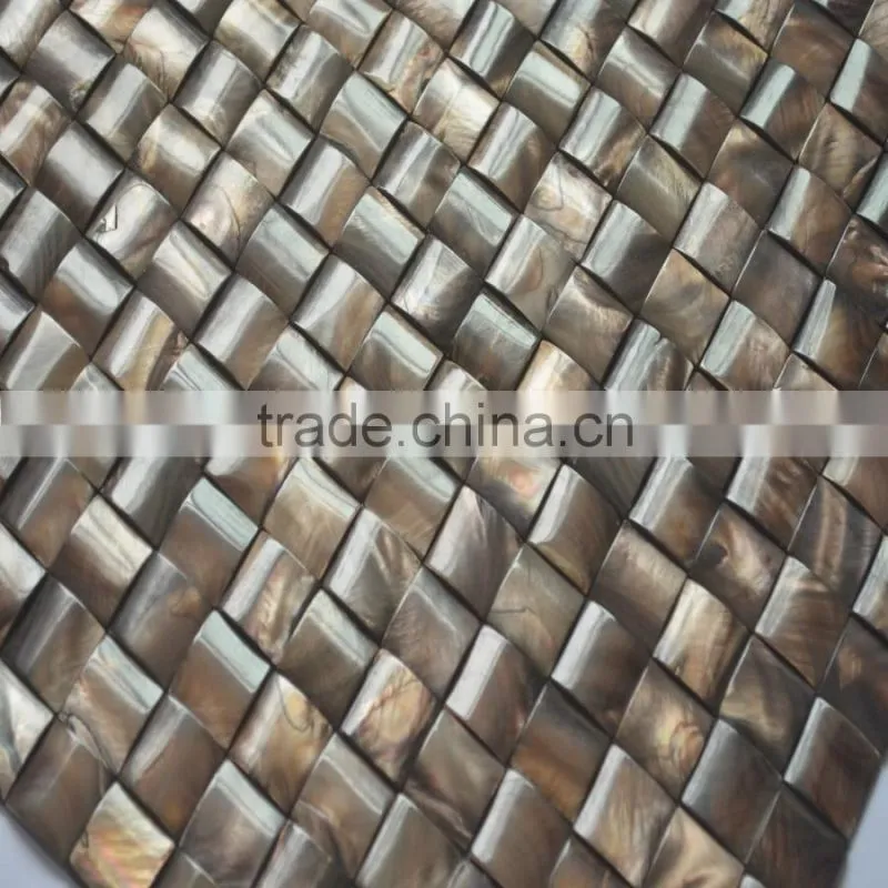 Wave colored Brown River shell mosaic tile,seamless on mesh