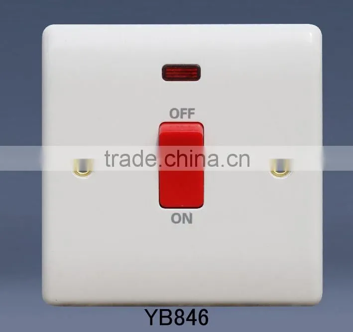 20A single white on/off switch with red light YB846