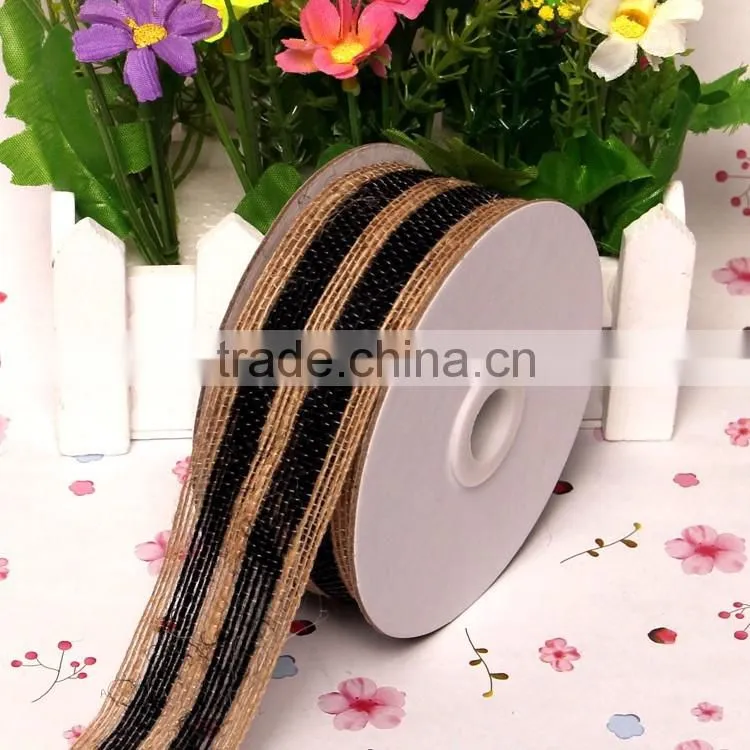 Plain rustic burlap ribbon trim,cheap wired burlap ribbon for party decoration