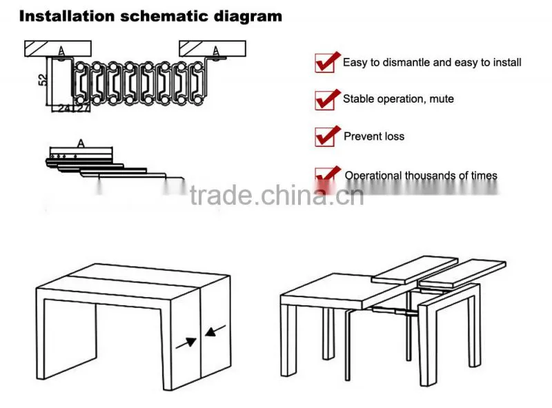 Multi Section Folding Table Slide Runner(extension table mechanism)