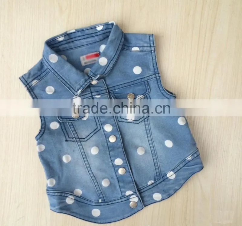 girls Vest baby sleeveless denim jacket for child spring dotted denim jacket