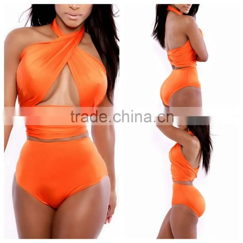 2016 A-bomb high waist Criss Cross Vintage Bikini Set for women for big busts without padded