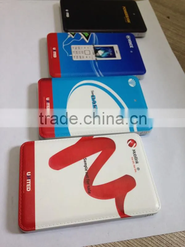 Full color logo printing premium black and white color leather power bank charger with full color logo printing
