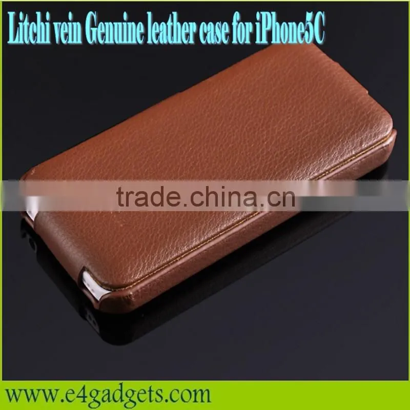 Excellent Quality Litchi Vein Flip Wallet Genuine Leather Cover Case for iPhone5c,for iphone5c case