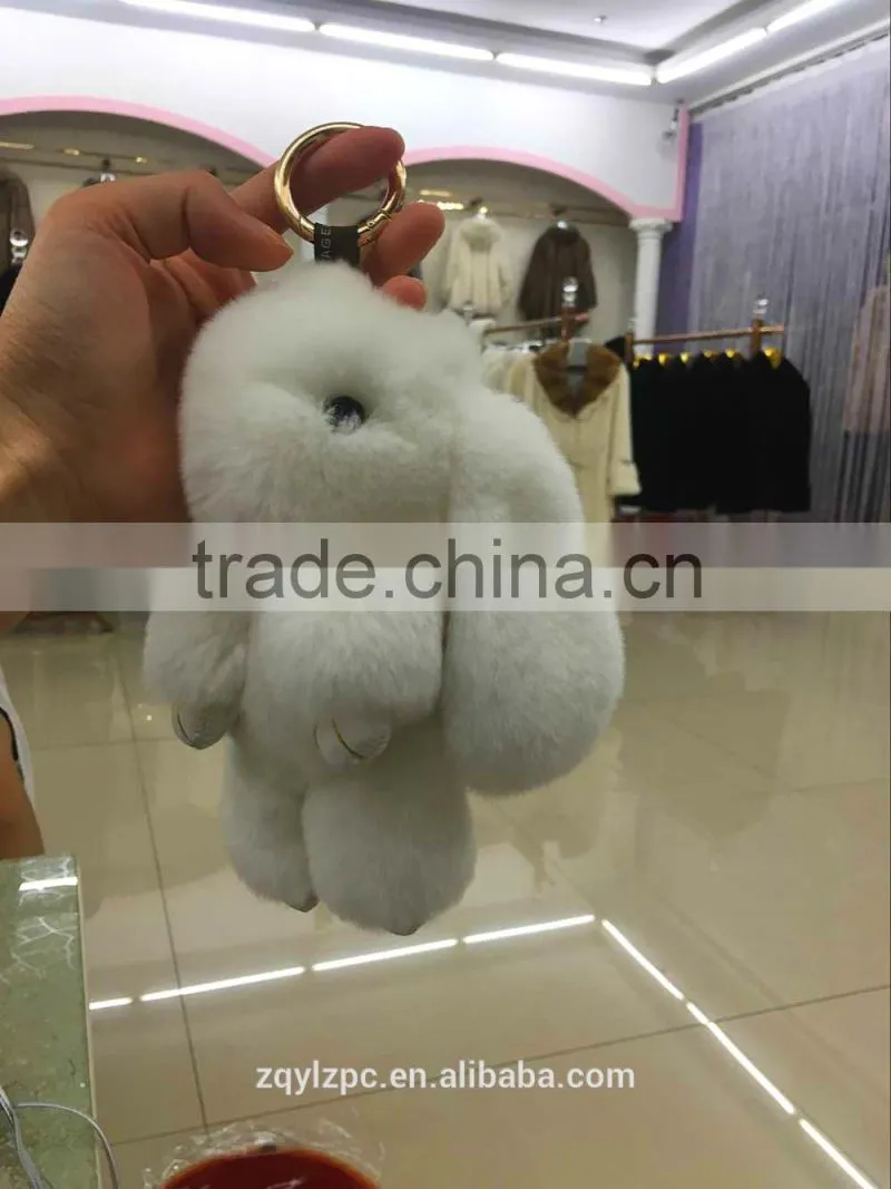 Big soft cute rex rabbit fur toy keyring decorate keychain trimming for keys