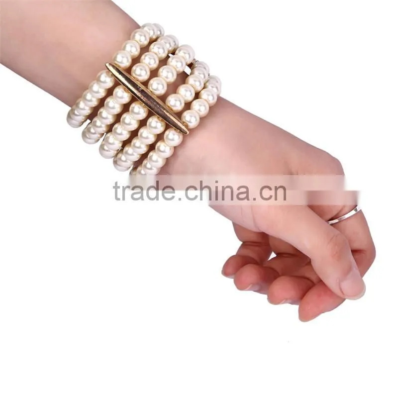 2016 fashion beautiful gift shiny cleary crystal ladies cheap pearl bracelet