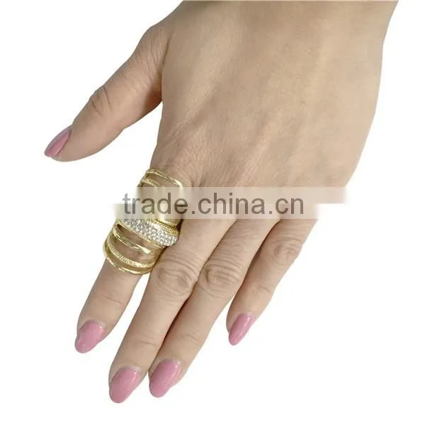 Girls Womens Ring Jewelry Punk Rhinestone Gold Plated Crystal Double Finger Adjustable Knuckle Rings