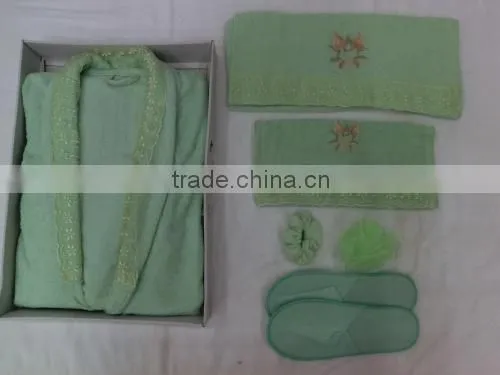 factory supply embroidered bright blue pure cotton luxury hotel and spa used unisex bathrobe
