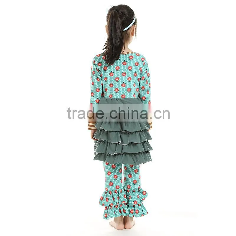 2016 thanksgiving kaiya printed cotton ruffled long sleeve dress and pant fall boutique girl clothing