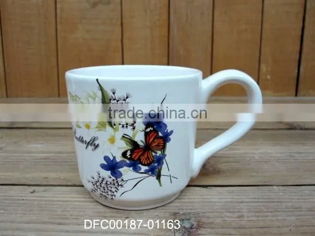 Handmade Ceramic Mug with Flowers and Butterfly Decal for Tea Coffee