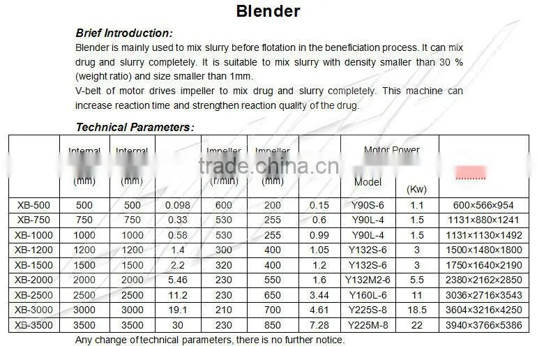 XB-3500 Beneficiation Process Slurry Mixer Agitator